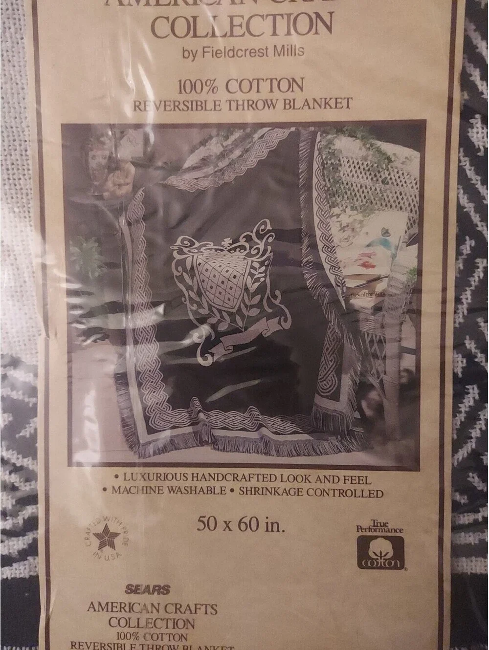 Vintage Sears American Crafts Collection 100% Cotton Reversible Throw Blanket